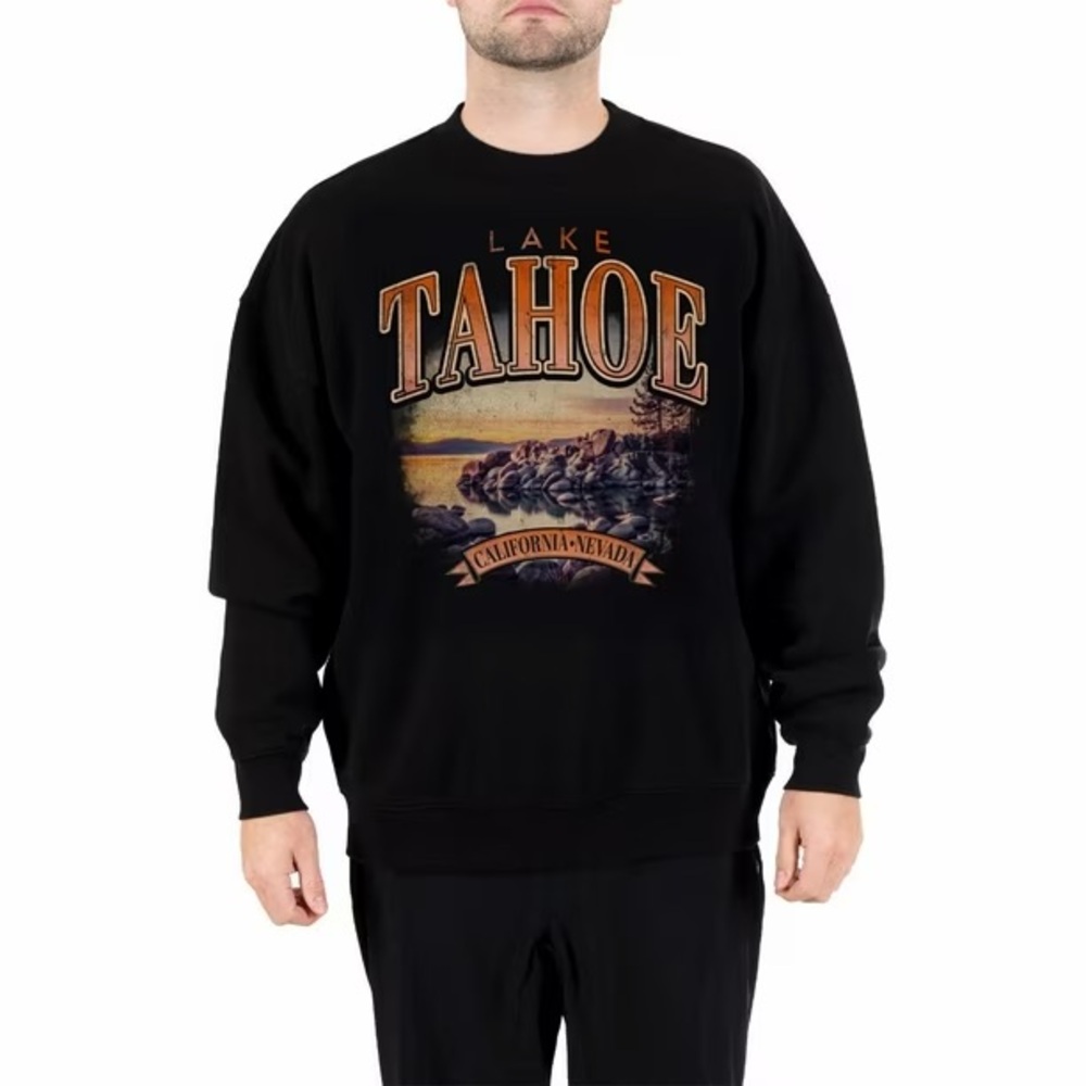 State of Mine Lake Tahoe California Nevada Black Crewneck Sweatshirt Unisex NWT